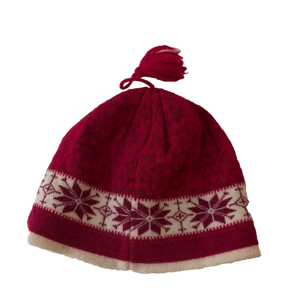 LL Bean Wool Hat Women's One Size Red White Winter